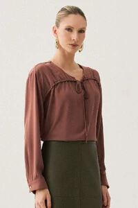 Blusa Manga Longa Punho Gold Decote Cavado Laço Puxante