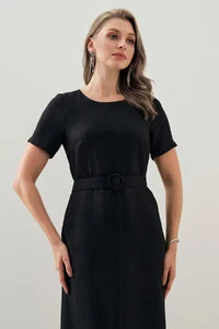 Vestido Midi Cinto Fivela Forrada