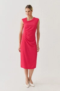 Vestido Midi Regata Decote Assimétrico Franzidos