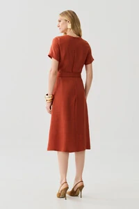 Vestido Midi Cinto Fivela Forrada