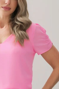 Blusa Manga Franzida Elástico Decote V