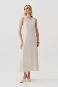 Vestido Midi Regata de Linho Recorte