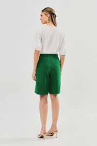 Blusa Manga Elástico Decote V Recortes