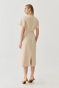 Vestsido Midi Decote V Cinto Fivela Gold