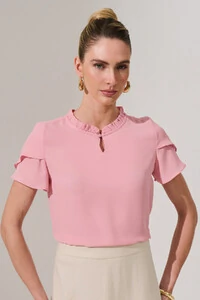 Blusa Manga Dupla Mini Gola Franzida Botão