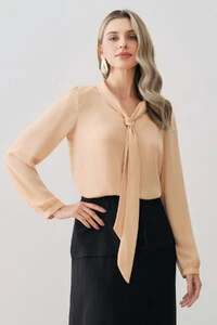 Blusa Manga Longa Punho Gola Dobrada de Laço