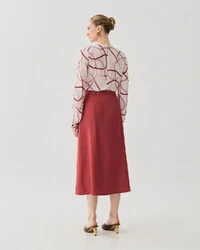 Blusa Abstrata Manga Longa Decote Pregas