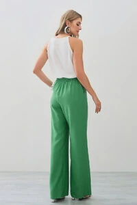 Calça Reta Cintura Elástico Laço Fino