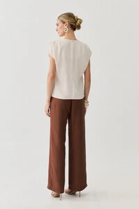 Blusa Manga Morcego Decote V Ombro Pregas Double