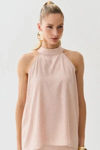 Conjunto de Blusa Regata Frente Única Faixa e Pantalona Nervura