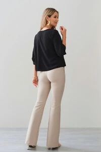 Blusa Manga 3/4 Punho Decote V Laço Recorte Busto