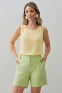 Shorts de Linho Botões Forrados Double