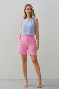 Shorts de Linho Botões Forrados Double