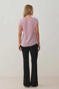 Blusa Assimétrica Drapeada Manga Morcego Ombro Esquerdo Pregas Double