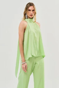 Conjunto de Blusa Regata Frente Única Faixa e Pantalona Nervura