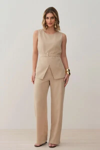 Conjunto de Colete Transpassado Cinto Gold e Calça Pantalona Slim