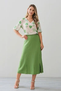 Blusa Abstrata Triângulo Manga 3/4 Elástico Decote V