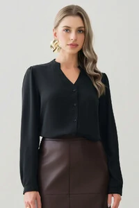 Camisa Manga Longa Punho Gola Baixa Decote v