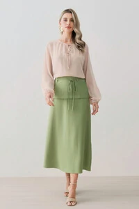 Blusa de Chiffon Yoryu Manga Longa Decote Gota Laço