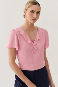Blusa Manga Evasé Decote V Babado