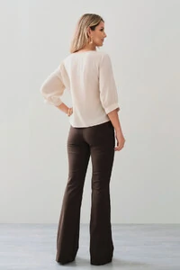 Blusa Manga 3/4 Punho Decote V Laço Recorte Busto