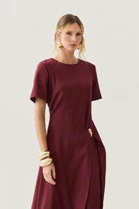 Vestido Midi de Alfaiataria Assimétrico Transpassado Pregas Gold