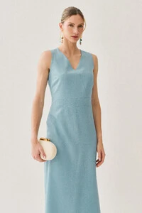Vestido Midi Regata Decote V Recorte