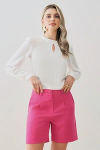 Shorts de Alfaiataria Prega Botão Forrado