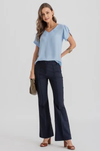 Blusa manga aberta botão forrado