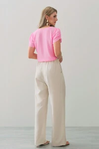 Blusa Manga Franzida Elástico Decote V