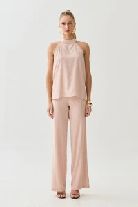 Conjunto de Blusa Regata Frente Única Faixa e Pantalona Nervura
