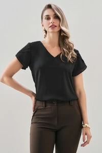 BLUSA MANGA TULIPA DUPLA DECOTE V
