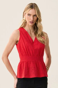 Regata de Laise de Algodão Acinturada Recorte Decote V