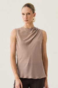 Blusa Regata Assimétrica Ombro Esquero Drapeado Pregas