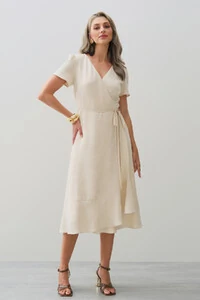 Vestido Midi Transpassado Camada Laço