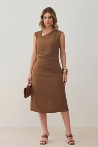Vestido Midi Regata Decote Assimétrico Franzidos