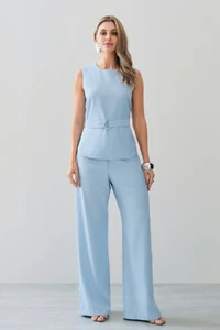 Conjunto de Alfaiataria de Blusa Regata Cinto e Calça Wide Leg