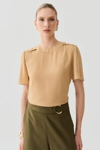 Blusa Decote Redondo Ombro Prega