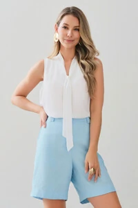 Regata Gola Baixa Laço Decote V Ombro Prega