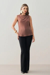 Blusa Regata Assimétrica Ombro Esquero Drapeado Pregas