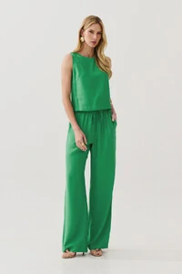 Conjunto de Blusa Regata Crop Pence e Calça Reta Cintura Elástico Laço