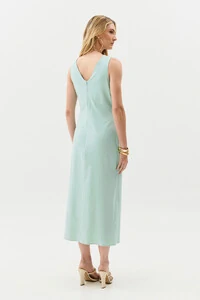 Vestido Midi Regata Transpassado de Linho Lateral Franzida Gold