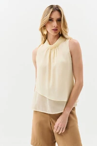 Regata de Chiffon Yoryu Transpassada Assimétrica Gola Dobrada
