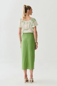 Blusa Abstrata Manga Raglan Decote Coração Ombro Elástico