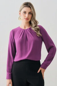 Blusa Manga Longa Punho Decote Pregas