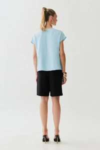 Blusa Manga Morcego Decote V Transpassado Botão Forrado