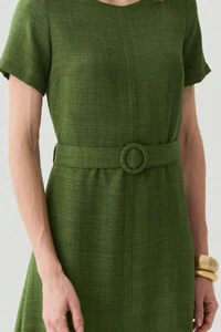 Vestido Midi Cinto Fivela Forrada