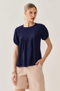 Blusa Manga Raglan Elástico Pregas