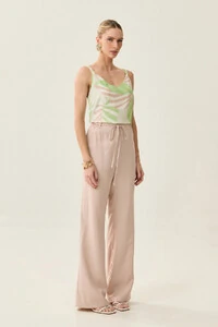 Blusa de Alça Cordão Folhagem Decote V