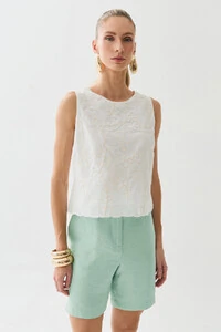 Regata de Algodão Bordado Folhagem Barrada